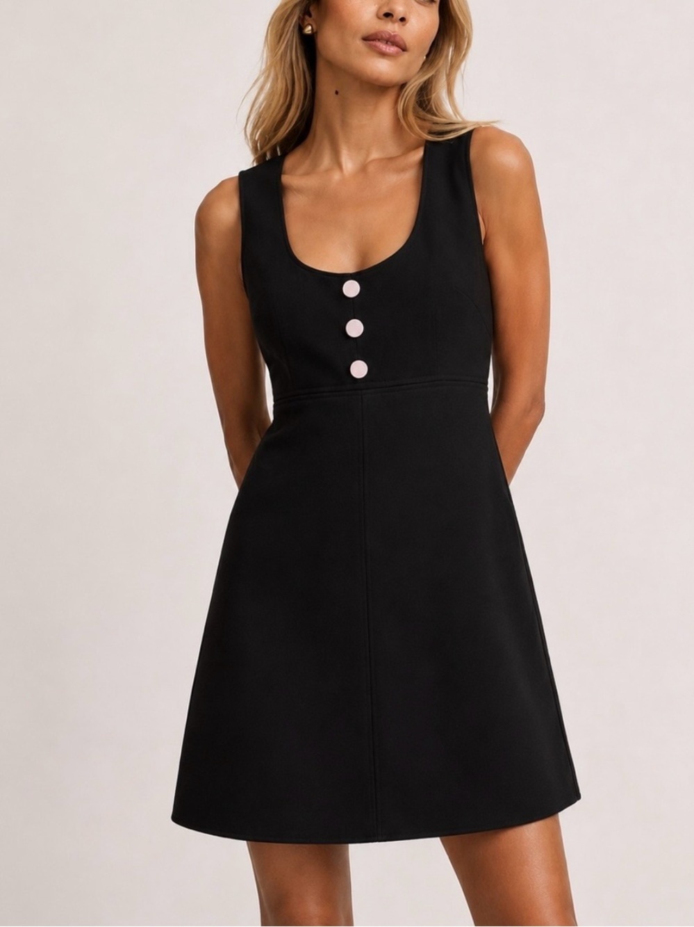 Kate Spade Black Woven Pinafore Dress With Pink Branded Neck Label Size 6